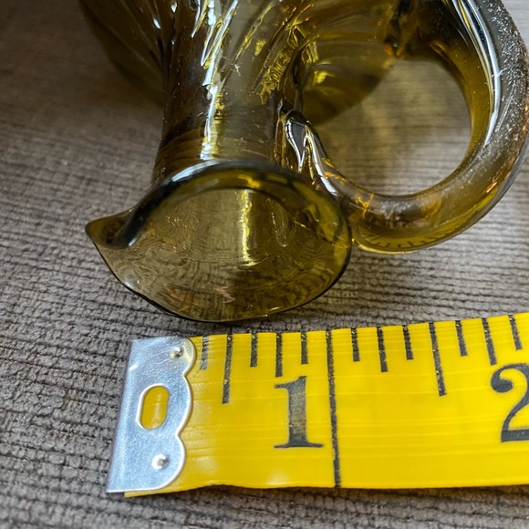 Vintage Hand Blown Avocado Optic Swirl Glass Mini Pitcher with Applied Handle - Picture 9 of 9